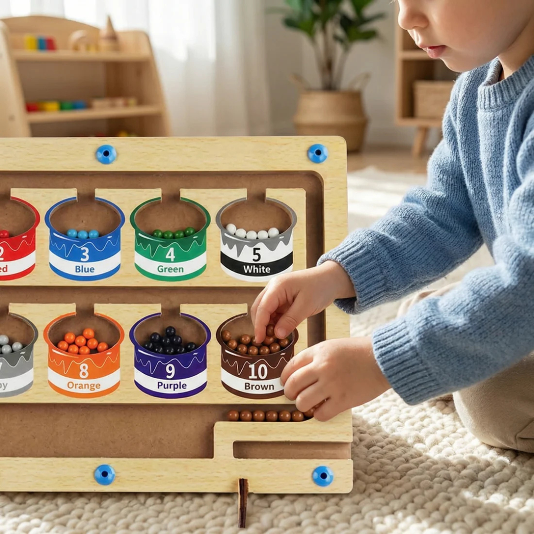Magnetisk räknetavla i trä - Färgsorteringsspel med penna